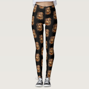 Cute Monkey Couple Hugging Monkey Punch Plush Art Leggings