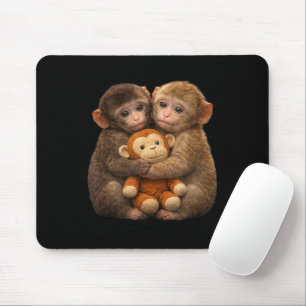 Cute Monkey Couple Hugging Monkey Punch Plush Art Mouse Pad