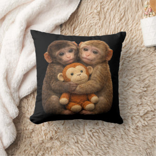 Cute Monkey Couple Hugging Monkey Punch Plush Art Throw Pillow