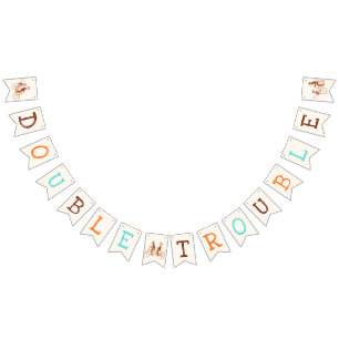 Cute Monkey Double Trouble Twins Baby Shower  Bunting Flags