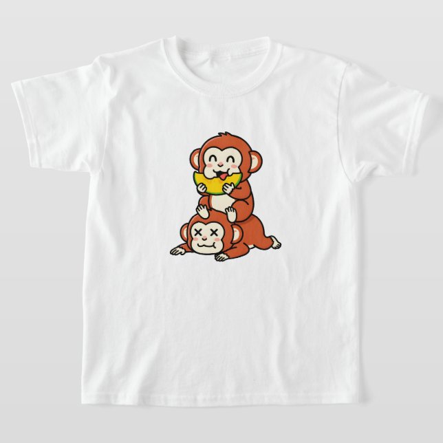 Cute Monkey Eating Watermelon Funny Stack Art T-Shirt (Laydown)