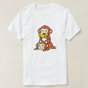 Cute Monkey Eating Watermelon Funny Stack Art T-Shirt
