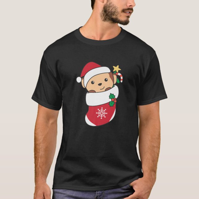 Cute Monkey For Christmas Monkey T-Shirt (Front)