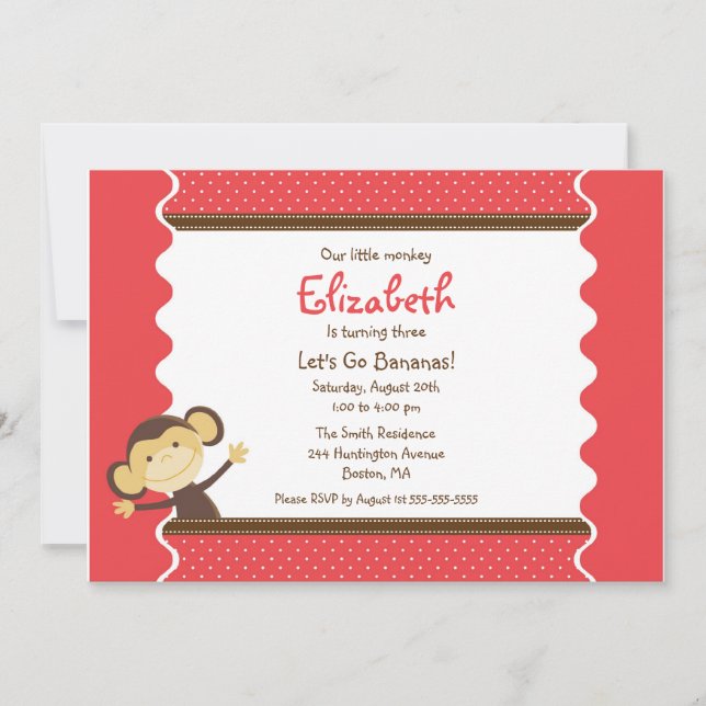 Cute Monkey Girl Birthday Invitation (Front)