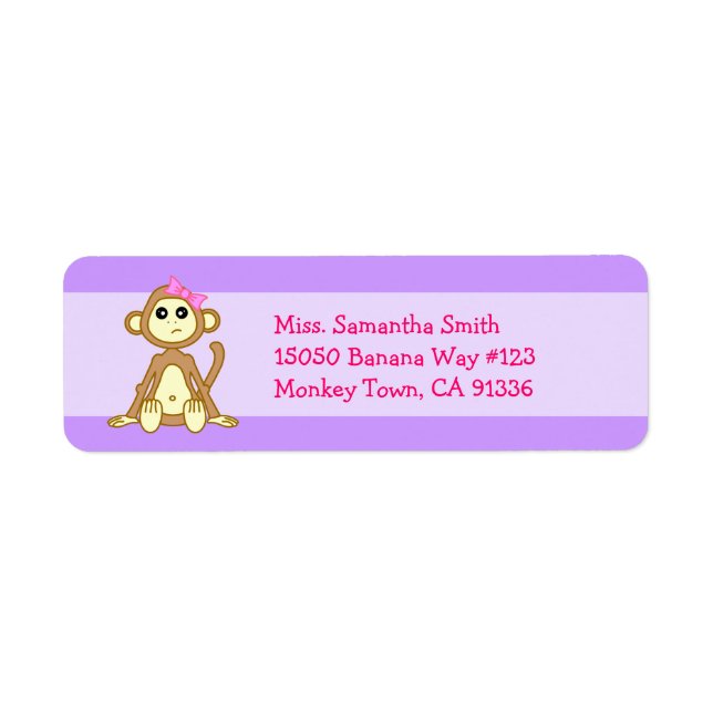Cute Monkey Girl Cartoon Return Address Labels (Front)