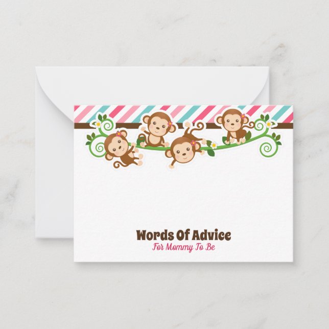 Cute Monkey Girl Jungle Conseils Cartes Baby showe (Devant)
