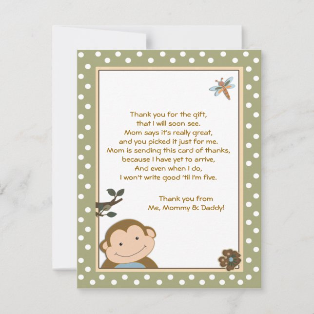 Cute Monkey Green/Brown Cartes de remerciement (Devant)