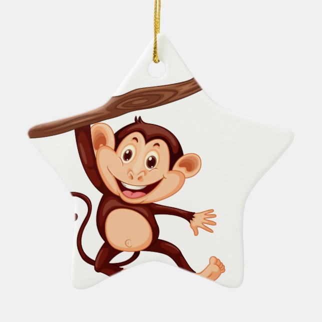 Cute monkey hanging on the branch ceramic ornament (Front)