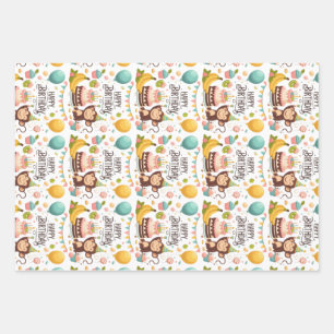 Cute Monkey Happy Birthday Party Cake Wrapping Paper Sheet