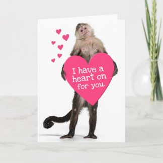 Cute Monkey Has "Heart On"- Valentine's Day Holiday Card