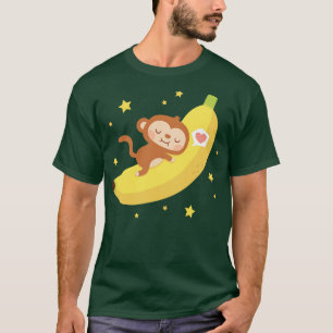 Cute Monkey Hugging Banana Moon Funny T-Shirt