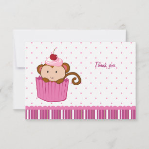 Cute monkey in a cupcake flat thank you card