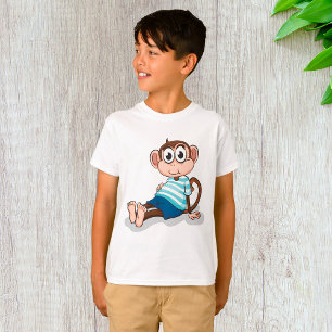 Cute Monkey in Blue Striped Shirt and Shorts