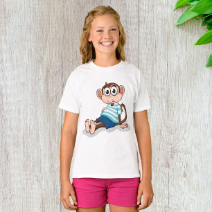 Cute Monkey in Blue Striped Shirt and Shorts