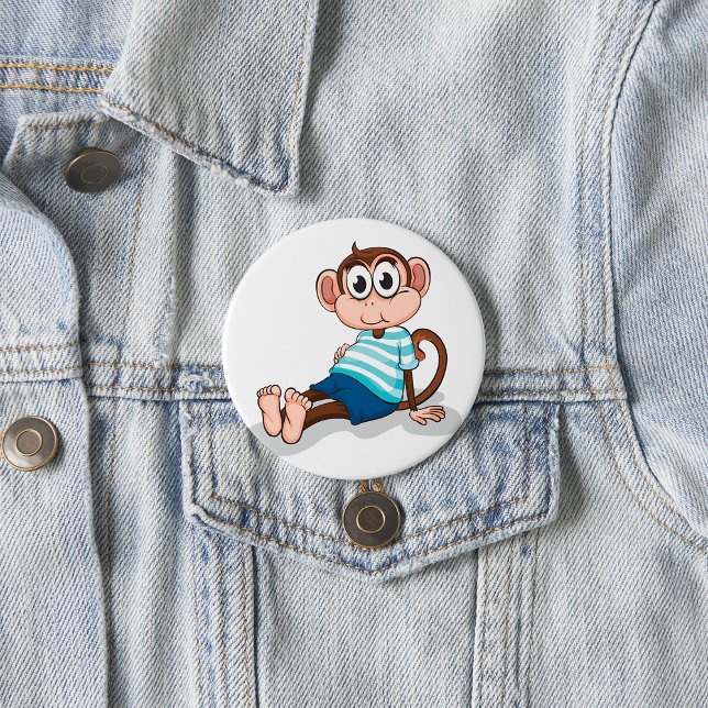 Cute Monkey in Blue Striped Shirt and Shorts 3 Inch Round Button (Creator Uploaded)