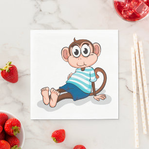 Cute Monkey in Blue Striped Shirt and Shorts Napkin