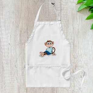 Cute Monkey in Blue Striped Shirt and Shorts Standard Apron