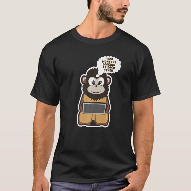 Cute Monkey in Front of Computer   T-Shirt (Front)
