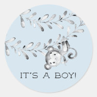 Cute Monkey It' a Boy Favour Sticker