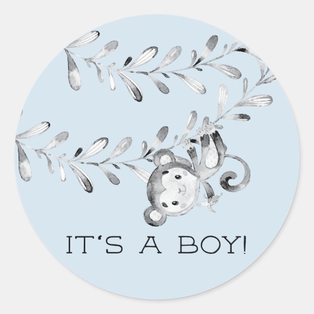 Cute Monkey It'a Boy Favoriser Sticker (Devant)