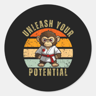 Cute Monkey Japanese Self Defence Karate Classic Round Sticker