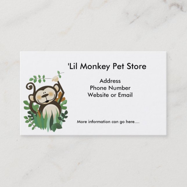 Cute Monkey Jungle Business Card Template (Front)