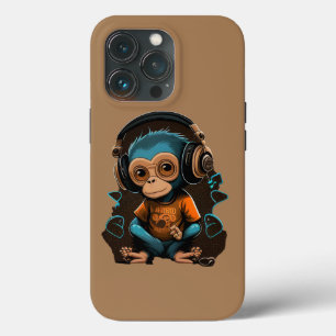 Cute Monkey Listening Music, Music Immersed Monkey iPhone 13 Pro Case