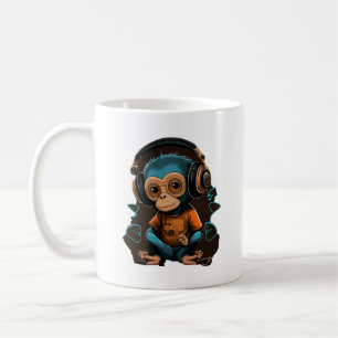 Cute Monkey Listening Music, Music Immersed Monkey Coffee Mug