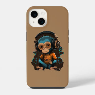 Cute Monkey Listening Music, Music Immersed Monkey iPhone 14 Case