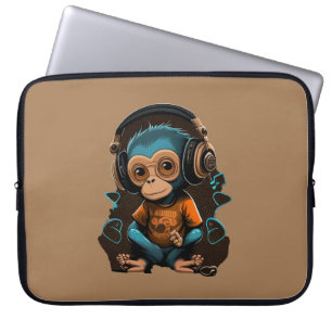 Cute Monkey Listening Music, Music Immersed Monkey Laptop Sleeve
