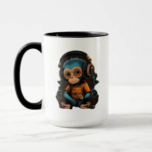 Cute Monkey Listening Music, Music Immersed Monkey Mug