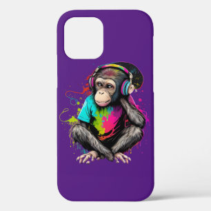 Cute Monkey Listening Music, Music Obsessed Monkey iPhone 12 Case