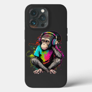Cute Monkey Listening Music, Music Obsessed Monkey iPhone 13 Pro Case