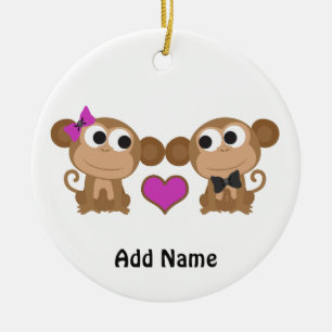 Cute Monkey Love Ceramic Ornament