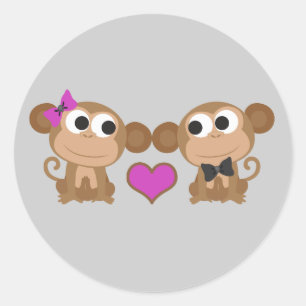 Cute Monkey Love Classic Round Sticker