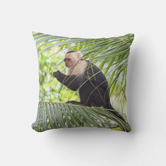 Cute Monkey on a Palm Tree Throw Pillow (Front)