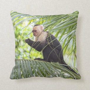 Cute Monkey on a Palm Tree Throw Pillow