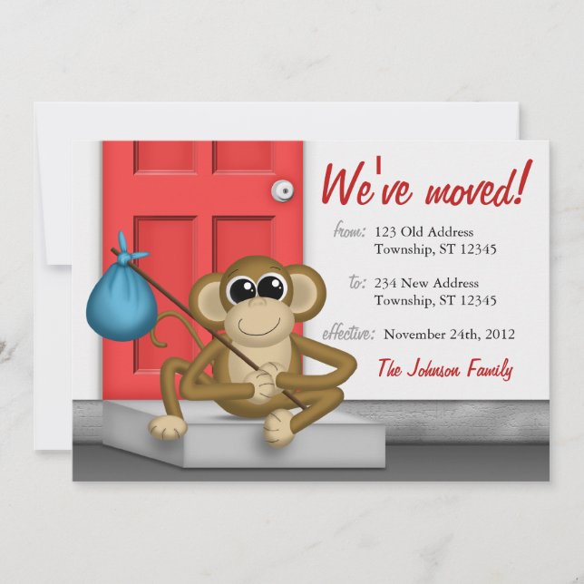 Cute Monkey on Doorstep - Moving Announcements (Front)