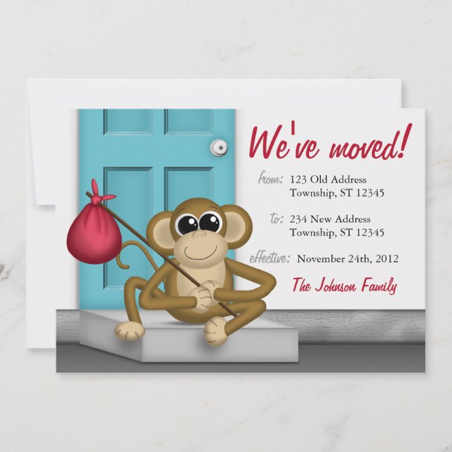 Cute Monkey on Doorstep - Moving Announcements (Front)