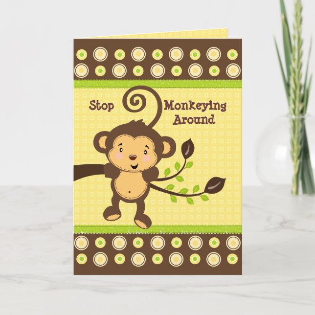 Cute Monkey on Tree Branch Birthday Card (Front)
