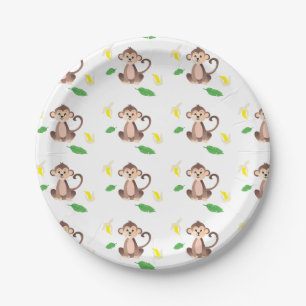 Cute Monkey Pattern Jungle Tropical Leaves Banana Paper Plate