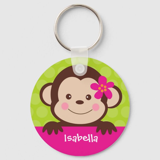 Cute Monkey Personalized name Key chain Bag tag (Front)