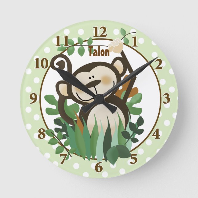 Cute Monkey Personalized Wall Clock (Front)