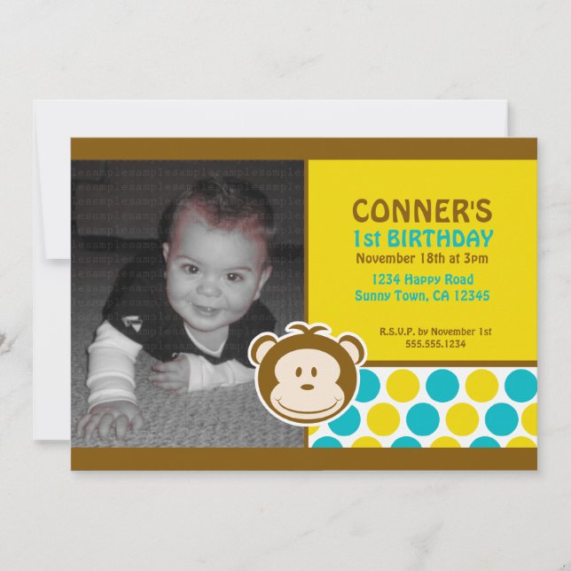 Cute Monkey Photo Invitation or Thank You Card (Front)