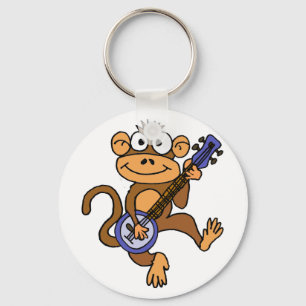 Cute Monkey Playing Banjo Cartoon Keychain