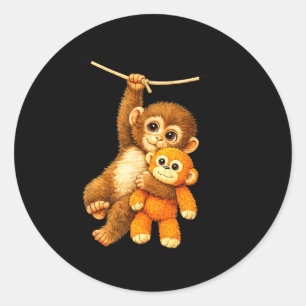 Cute monkey punch baby classic round sticker