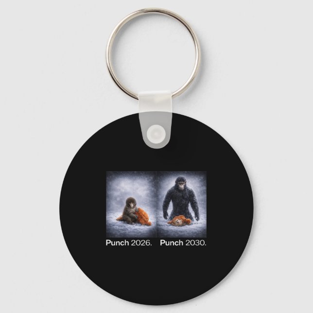 Cute monkey punch meme funny animal design  keychain (Front)