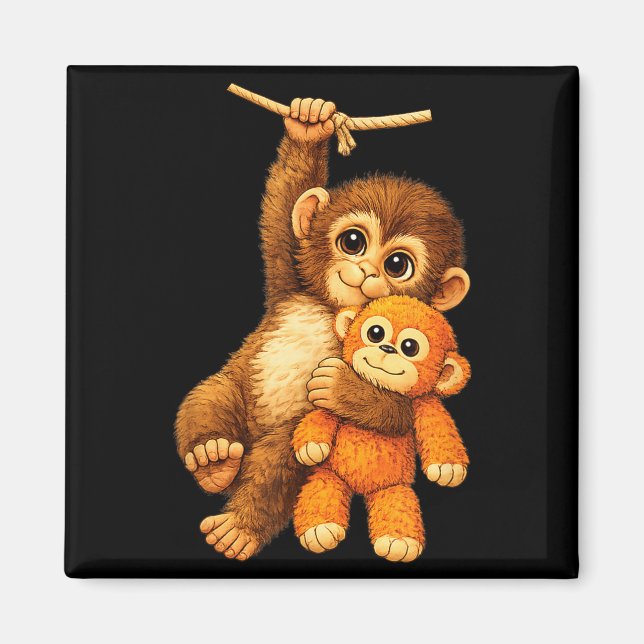 Cute monkey punch stuffed buddy plush hugging magnet (Front)