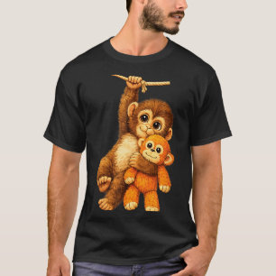 Cute monkey punch stuffed buddy plush hugging T-Shirt