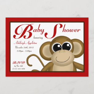 Cute Monkey Red Baby Shower Invitations